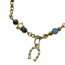 Blue Two Tone Gold Horseshoe Chain Bracelet - AbcdepaHorseJewelry