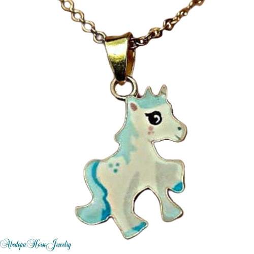 Blue White Pony Necklace - AbcdepaHorseJewelry