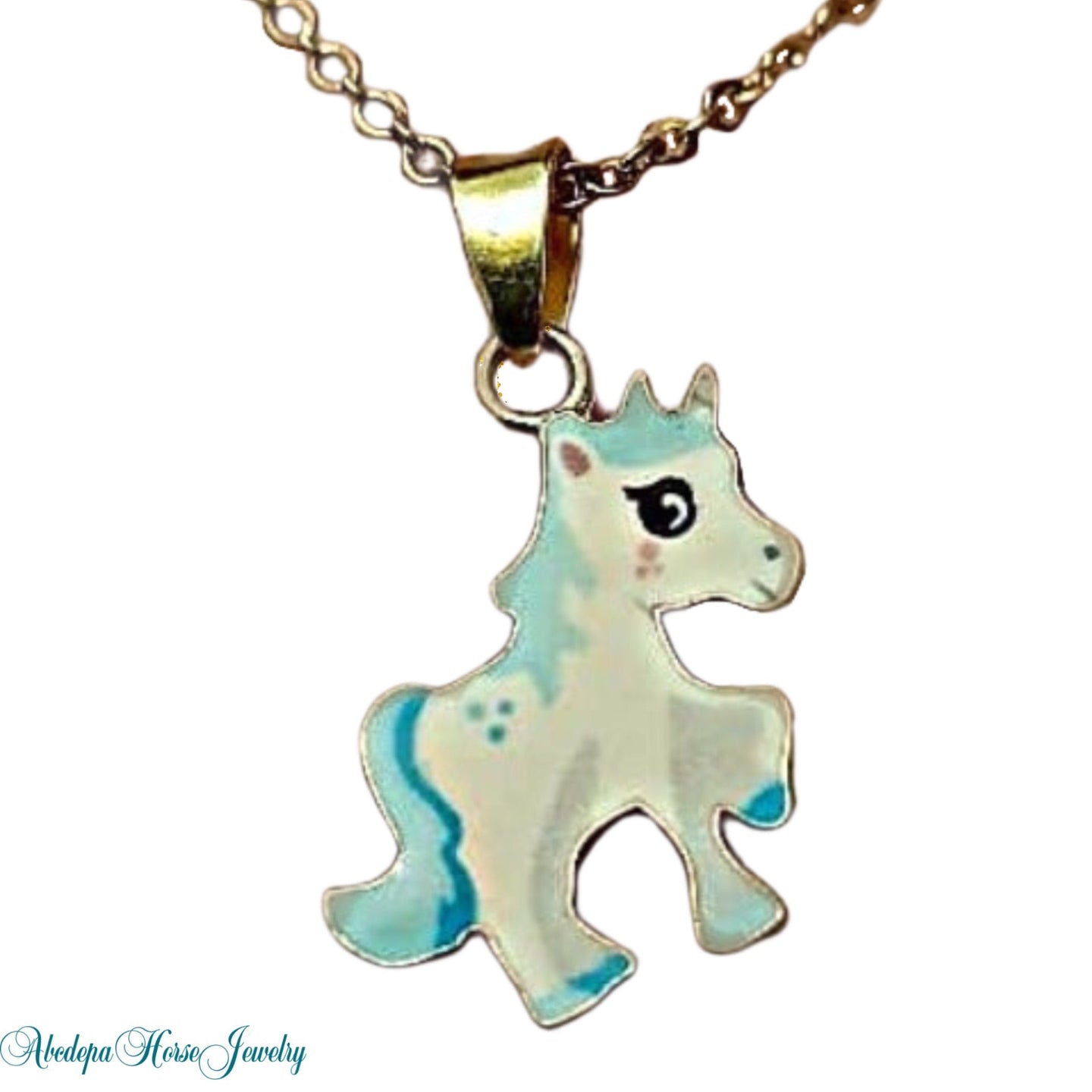 Blue White Pony Necklace - AbcdepaHorseJewelry