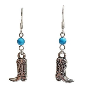 Boots Turquoise Bead Silver Earrings - AbcdepaHorseJewelry