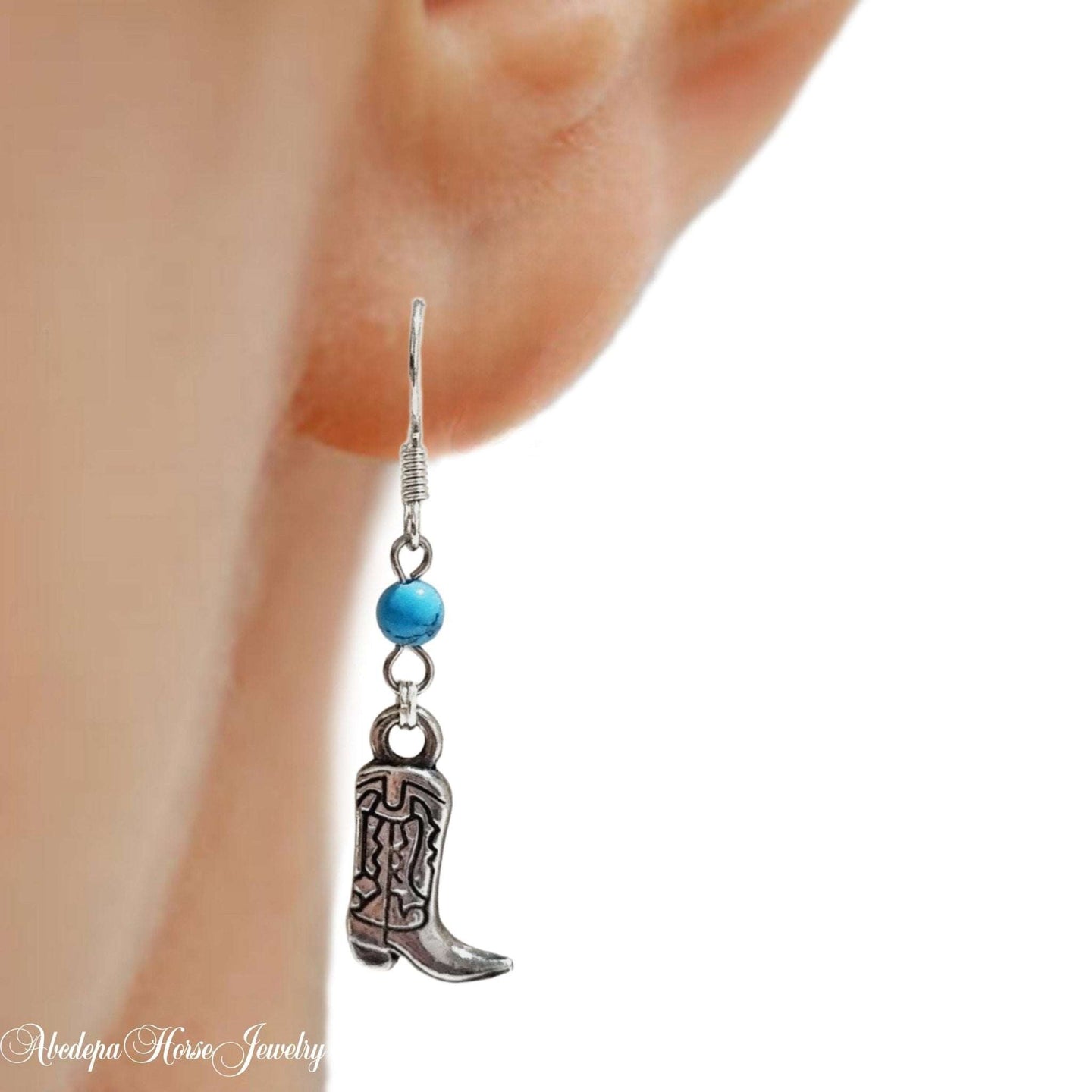  boots turquoise bead silver earrings - with turquoise bead.