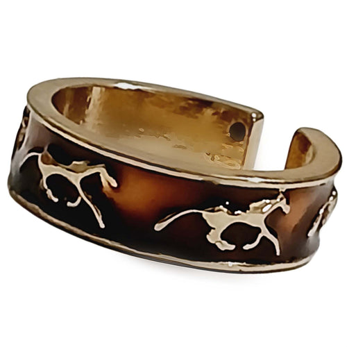 Brown Gold Open Horse Ring with brown coating and gold horses on 5mm band.