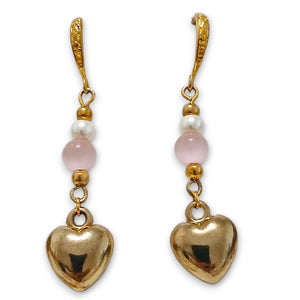 Catseye Pink Gold Loveheart Pattern Earrings - AbcdepaHorseJewelry