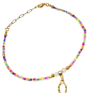 Colorful Seedbead Gold Horseshoe Bracelet -with crystal bicone and stainless steel chain.