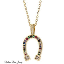 Colourful Horseshoe Gold Pendant Necklace with stones and gold-plated chain