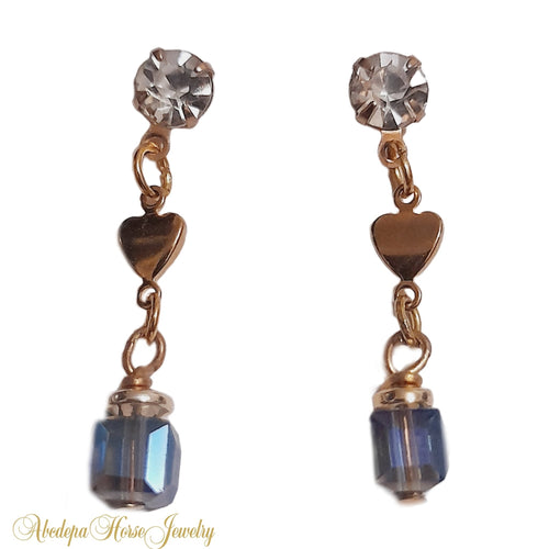 Crystal Cube and Gold Heart Earring - AbcdepaHorseJewelry