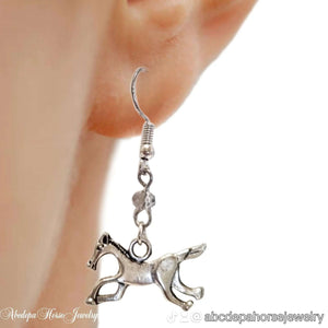 Horse Earrings - with Crystal Rondell and 925 Silver Hooks