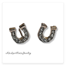 Crystal Horseshoe Studs with silver horseshoes and tiny crystal stones.