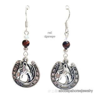 Crystal Red Tigerseye Bead Horse Earrings - AbcdepaHorseJewelry