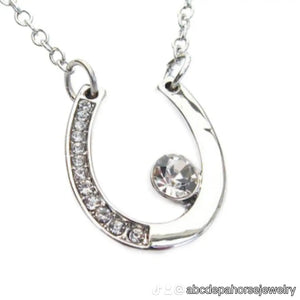 Crystal Upside Down Horseshoe Silver Necklace - AbcdepaHorseJewelry