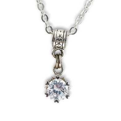 Cubic Zirconia Charm Pendant Silver Necklace with Star Pattern Charm