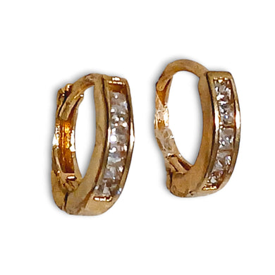 Cubic zirconia gold plated earrings in 14K yellow gold, round stones, flawless clarity.