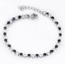 Silver tennis bracelet with black and clear cubic zirconia stones, 18cm, stainless steel.