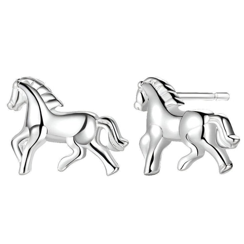 Cute silver horse trotting studs earrings, 925 silver, gift idea, elegant jewelry.