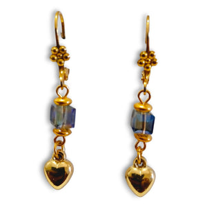 Flowers and hearts gold tone earrings with intricate design and lever backs.