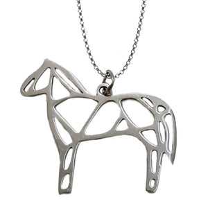 Geometrical Standing Silver Horse Pendant Necklace - AbcdepaHorseJewelry