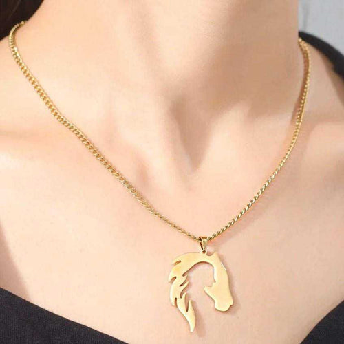 Gold stainless steel Girl and Horse Pendant Necklace for horse lovers.