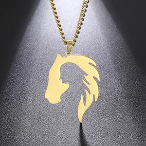 Girl and Horse Together Gold Pendant Necklace - AbcdepaHorseJewelry