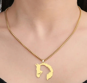 Girl and Horse Together Gold Pendant Necklace - AbcdepaHorseJewelry