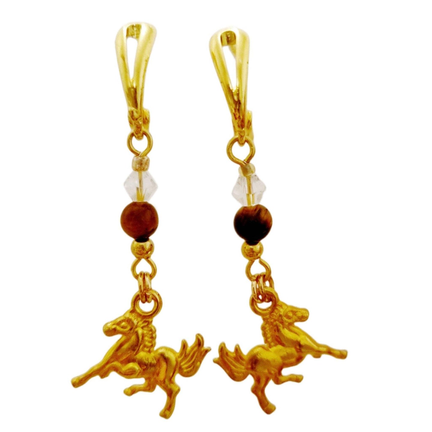 Gold Antique Tigerseye Horse Earrings - AbcdepaHorseJewelry