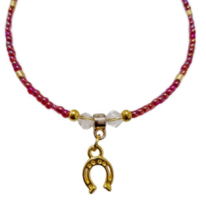 Gold Red Horseshoe Charm Beaded Bracelet - AbcdepaHorseJewelry