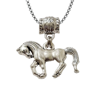 Horse Silver Pendant Charm Necklace with Heart and Horse Charm