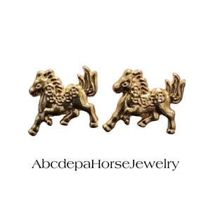 Rose gold horse GP stud earrings with raised pony design, 1cm size, metal and rubber backs included.