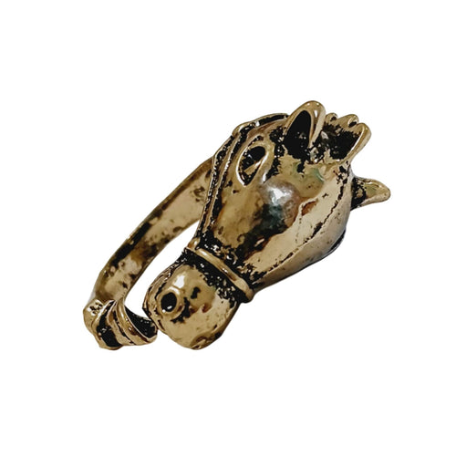 Gold plated horse head wrap adjustable ring for horse lovers. Antique Look