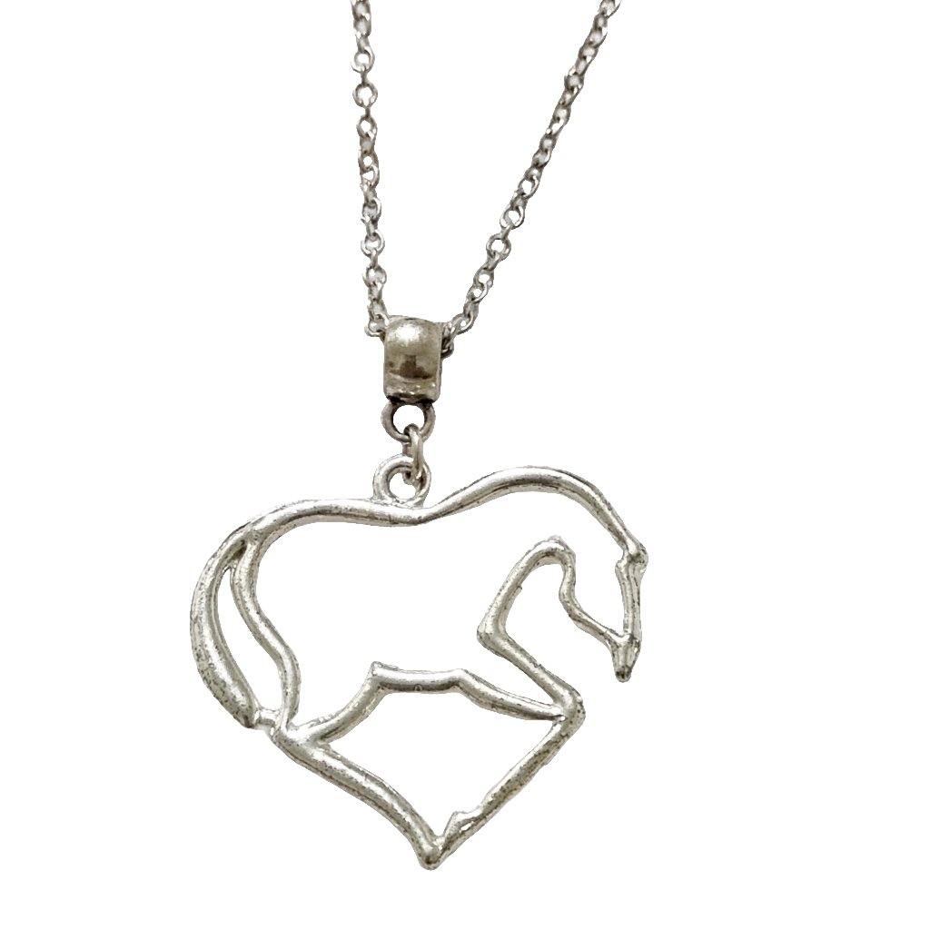 Silver horse heart charm necklace with stainless steel chain, customizable with birthstone.