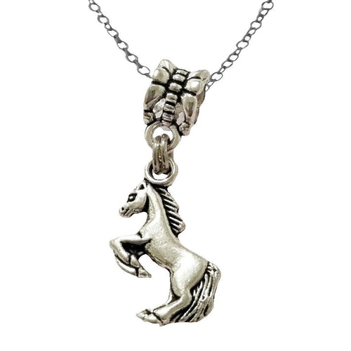 Horse Rearing with Charm Cluster Necklace - with Birthstone and Silver Heart Charm