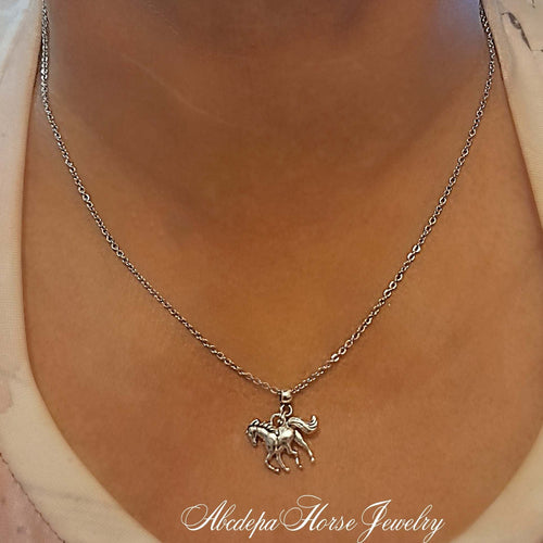 Horse Silver Charm Pendant Necklace on Stainless Steel Chain