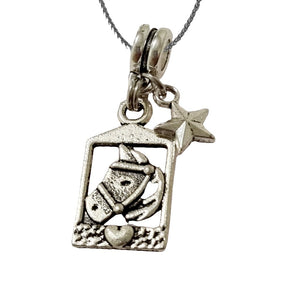 Horse Stable Charm Pendant Necklace with Horse Head Design on Stainless Steel Chain