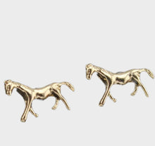 Horse Trotting Gold Stud Earrings with rubber backs, in gift bag.