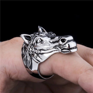 Horsehead Stainless Steel Mens Ring, silver, size 12, unique horse head design.