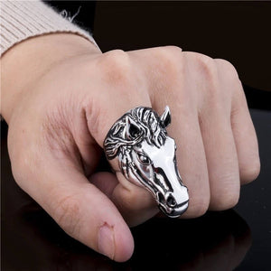 Horsehead Stainless Steel Mens Ring featuring a detailed horse head design, size 12, perfect gift for horse lovers.