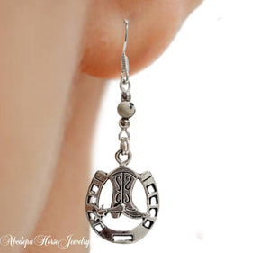 Horseshoe Boot Dalmatian Jaspher Earrings - AbcdepaHorseJewelry