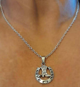 Silver Horseshoe Boot Necklace on chain, ideal gift for horse lovers.