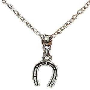 Horseshoe Charm Pendant - on silver linked chain necklace.