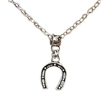 Horseshoe Charm Pendant - on silver linked chain necklace.