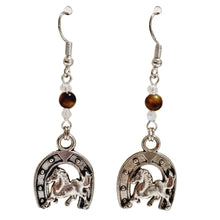 Horseshoe Crystal Tigerseye Bead Earring - AbcdepaHorseJewelry