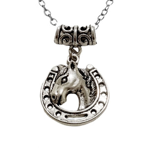 Horseshoe Horsehead Pendant Charm Necklace - AbcdepaHorseJewelry