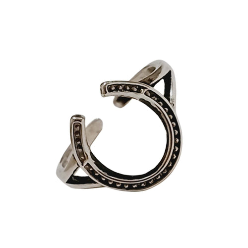 Horseshoe Open Size Antique Silver Ring with adjustable design.