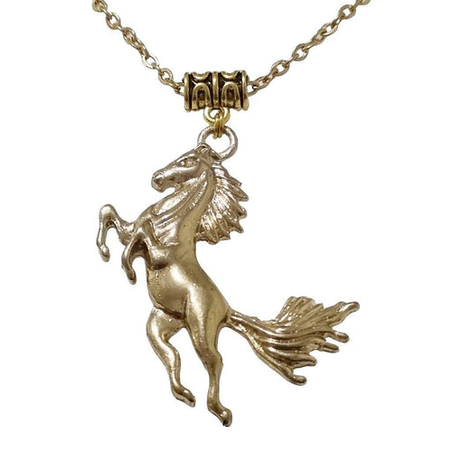 Leaping Gold Horse Pendant Necklace, 55cm Stainless Steel chain, ideal gift for horse lovers.