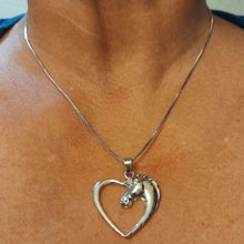 Love Heart Horse Head Silver Pendant on Chain