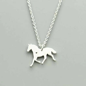 Silver stainless steel horse necklace with heart, adjustable chain, 17 inches, Love Heart Horse Necklace.