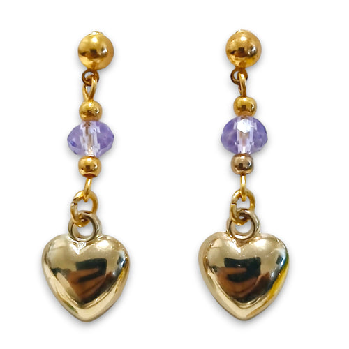 Loveheart Gold Purple Crystal Earrings - AbcdepaHorseJewelry