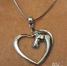 Silver Loveheart Horse Pendant Charm Necklace with horsehead design on box chain.