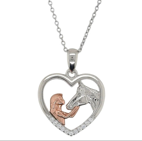 Loveheart with Girl and Silver Horse Necklace - AbcdepaHorseJewelry