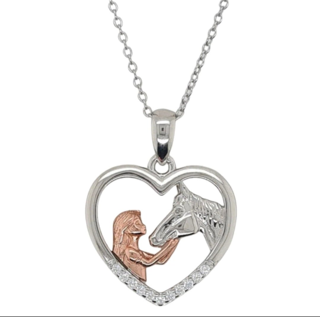 Loveheart with Girl and Silver Horse Necklace - AbcdepaHorseJewelry