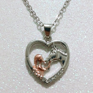 Loveheart with Girl and Silver Horse Necklace - AbcdepaHorseJewelry